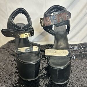 Black and Silver Platform Women's Shoes